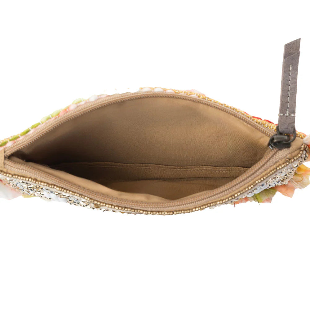 MYRA EYE OF THE STORM BEADED POUCH IN GOLD GAZE