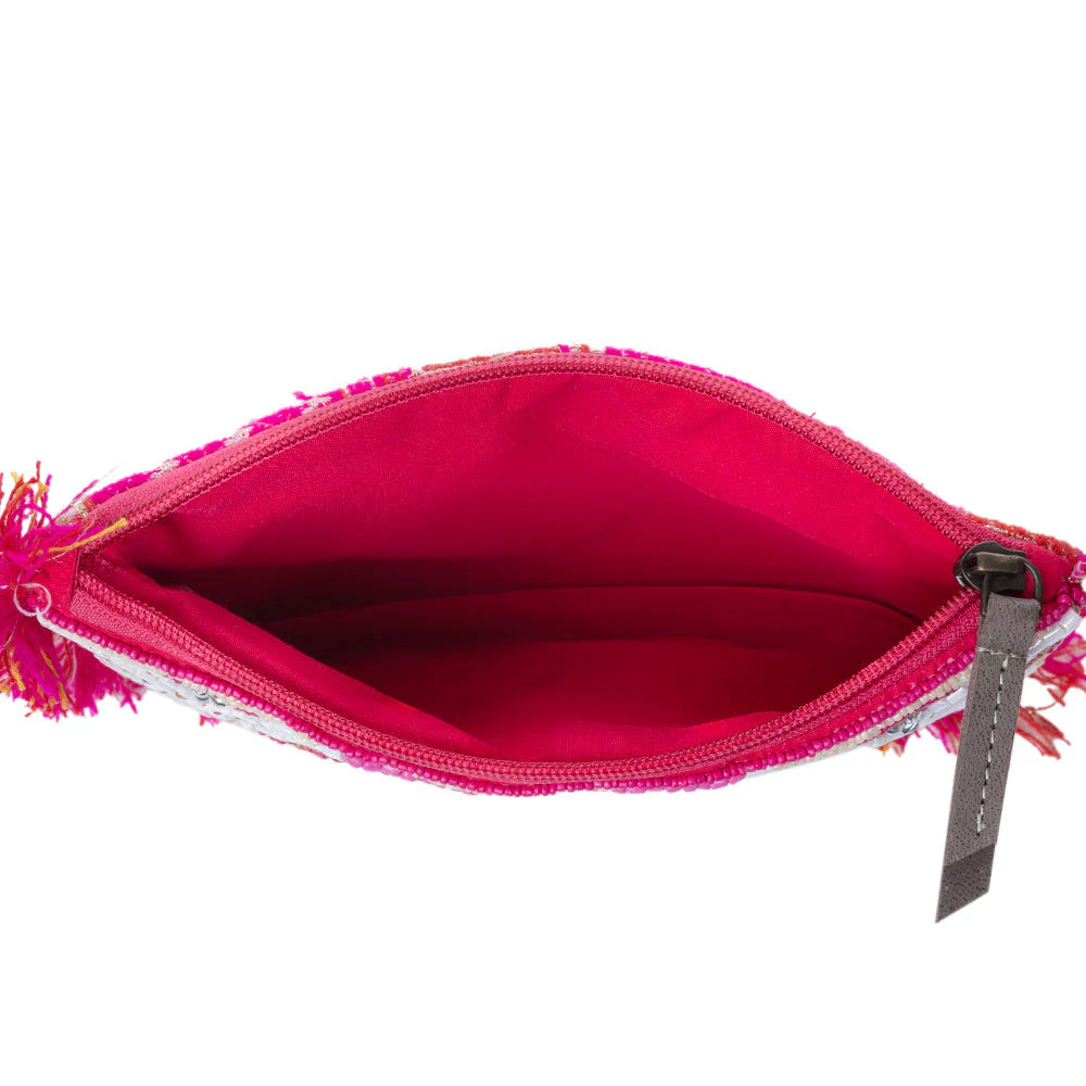 MYRA EYE OF THE STORM BEADED POUCH IN PINK MIRAGE