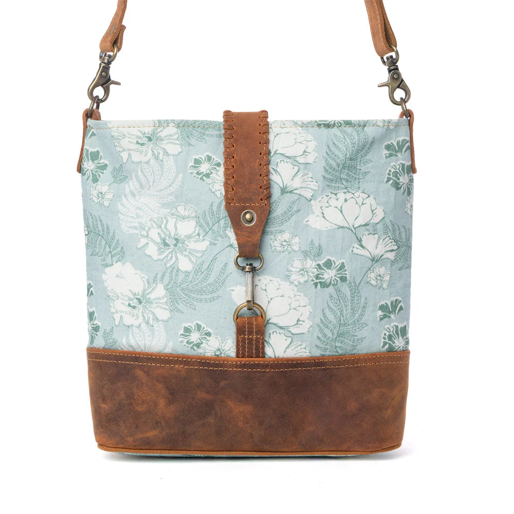 SAGEFIELD COTTON & LEATHER SHOULDER BAG IN MINT BROWN