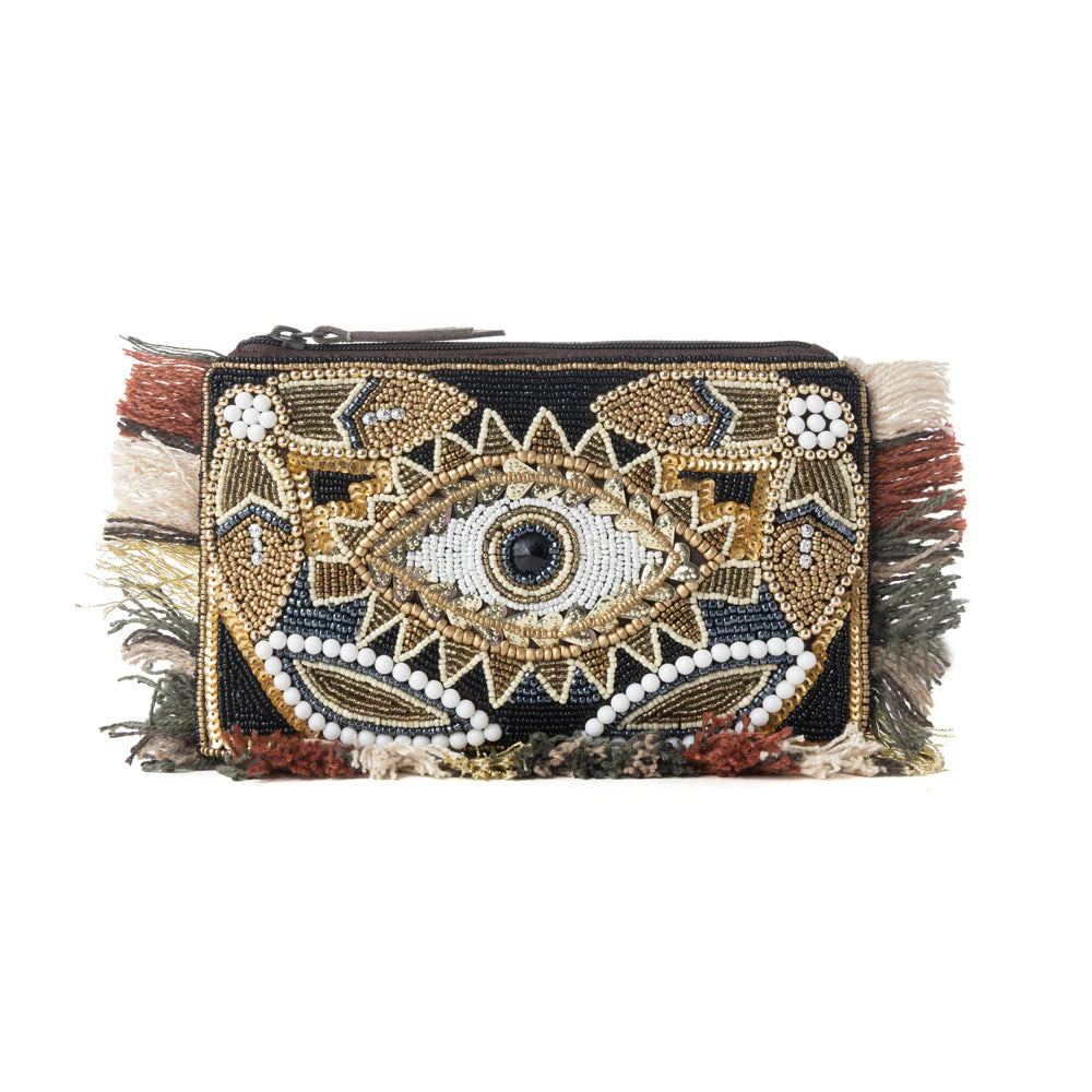 MYRA EYE OF THE STORM BEADED POUCH IN DESERT BLACK