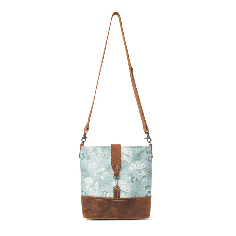 SAGEFIELD COTTON & LEATHER SHOULDER BAG IN MINT BROWN