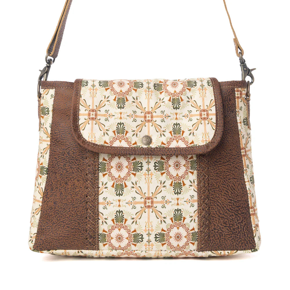 MYRA OAKLINE COTTON & LEATHER SHOULDER BAG IN OAT BROWN