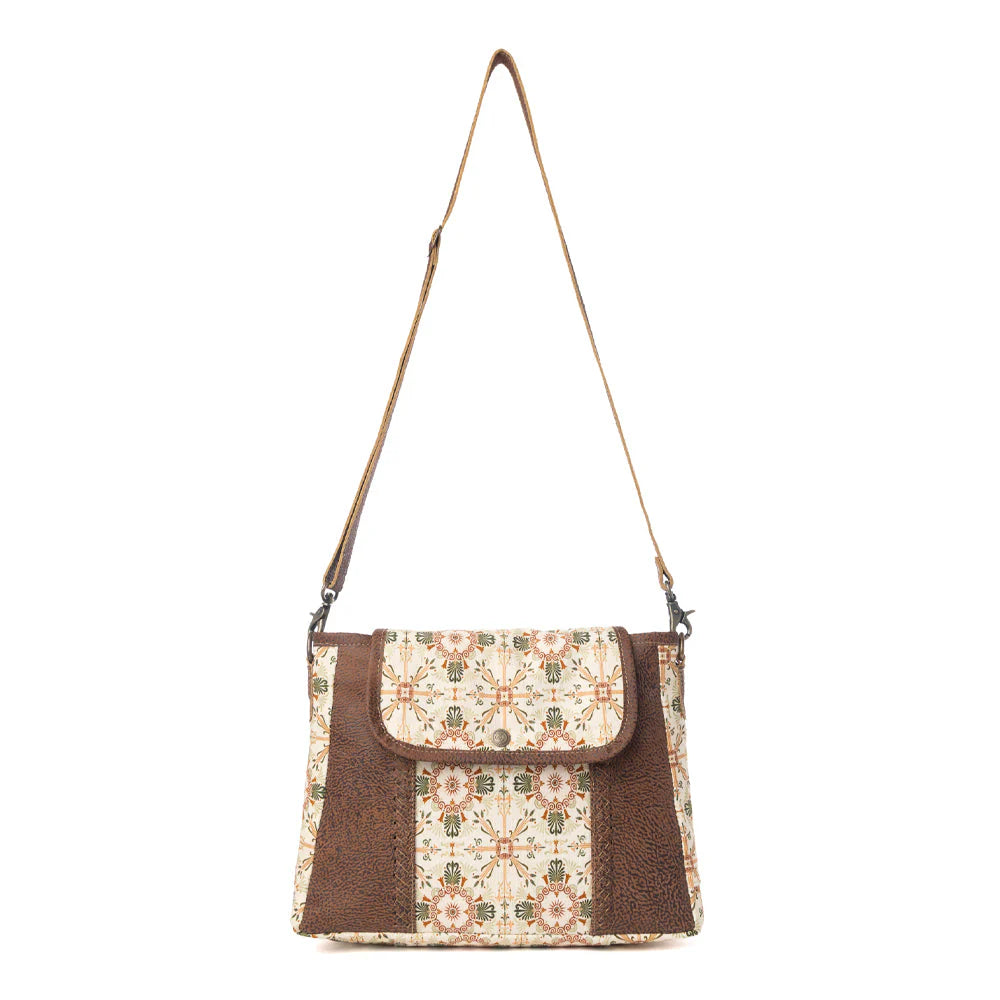MYRA OAKLINE COTTON & LEATHER SHOULDER BAG IN OAT BROWN