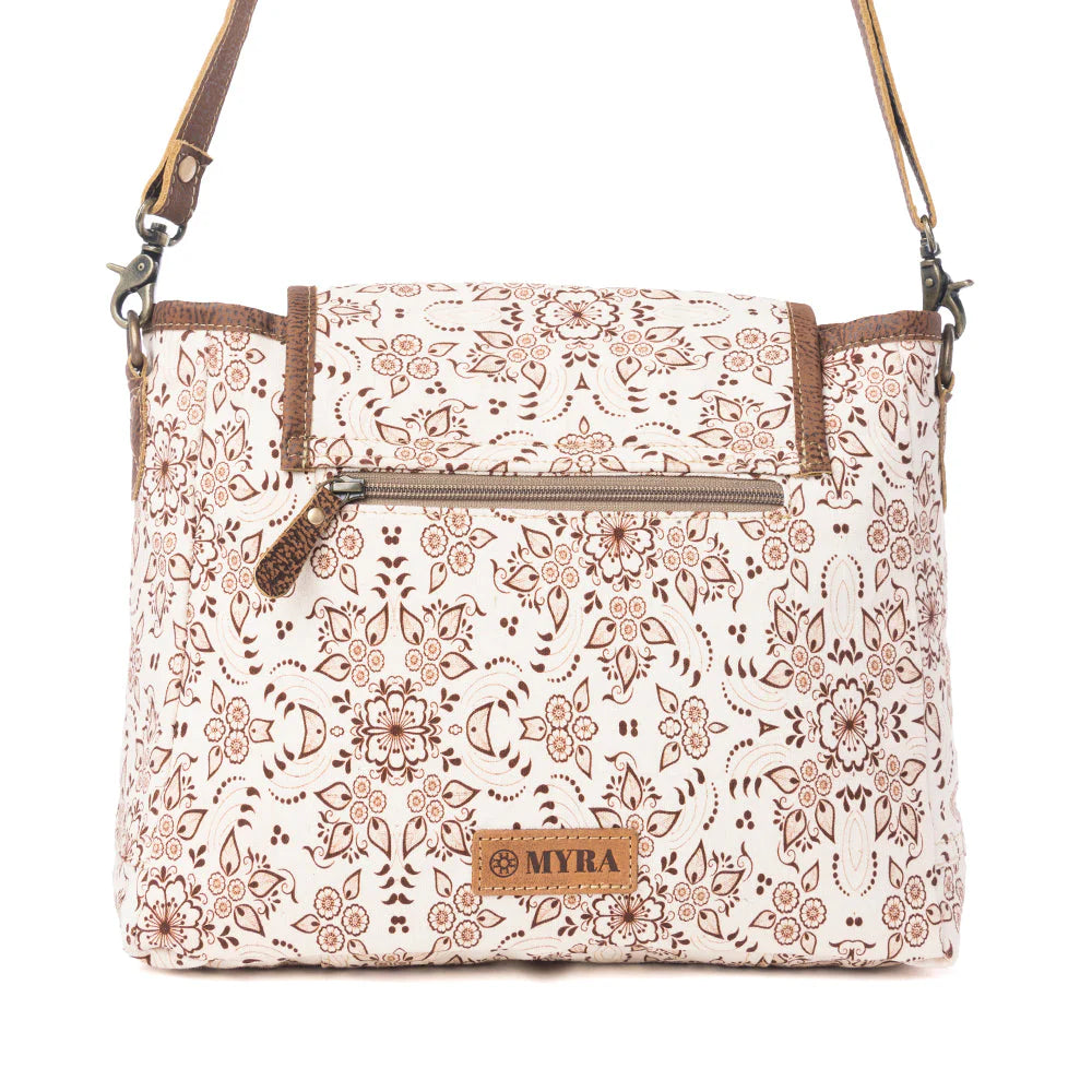 MYRA OAKLINE COTTON & LEATHER SHOULDER BAG IN MOCHA BEIGE